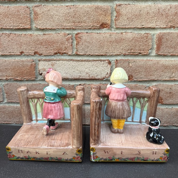 Mary Engelbreit Other - Mary Engelbreit Bookends Kids Girls Dog Brown Make A Wish Vintage Ceramic Decor